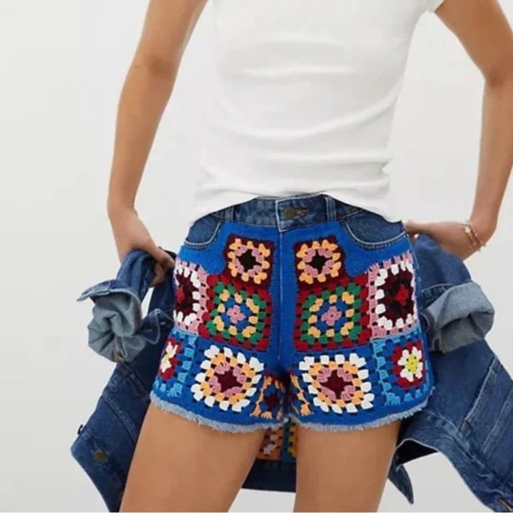FARM Rio Anthropologie Multi Color Cut Off Denim Shorts